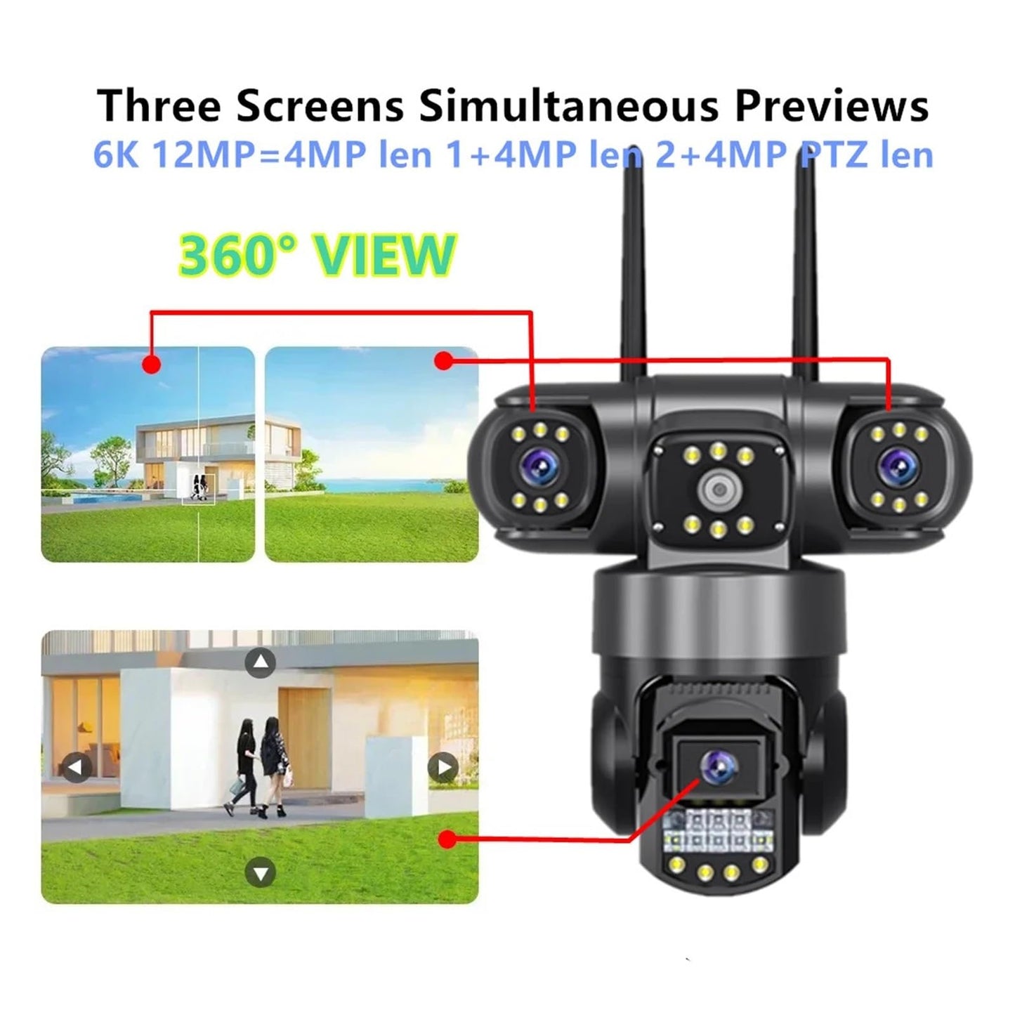 Kamer e Jashtme me 3 Lente Triple Screen PTZ Outdoor Security Camera