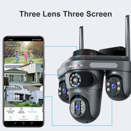Kamer e Jashtme me 3 Lente Triple Screen PTZ Outdoor Security Camera
