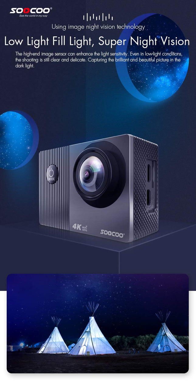 Kamer Sportive SOOCOO Waterproof Control Rechargeable Battery