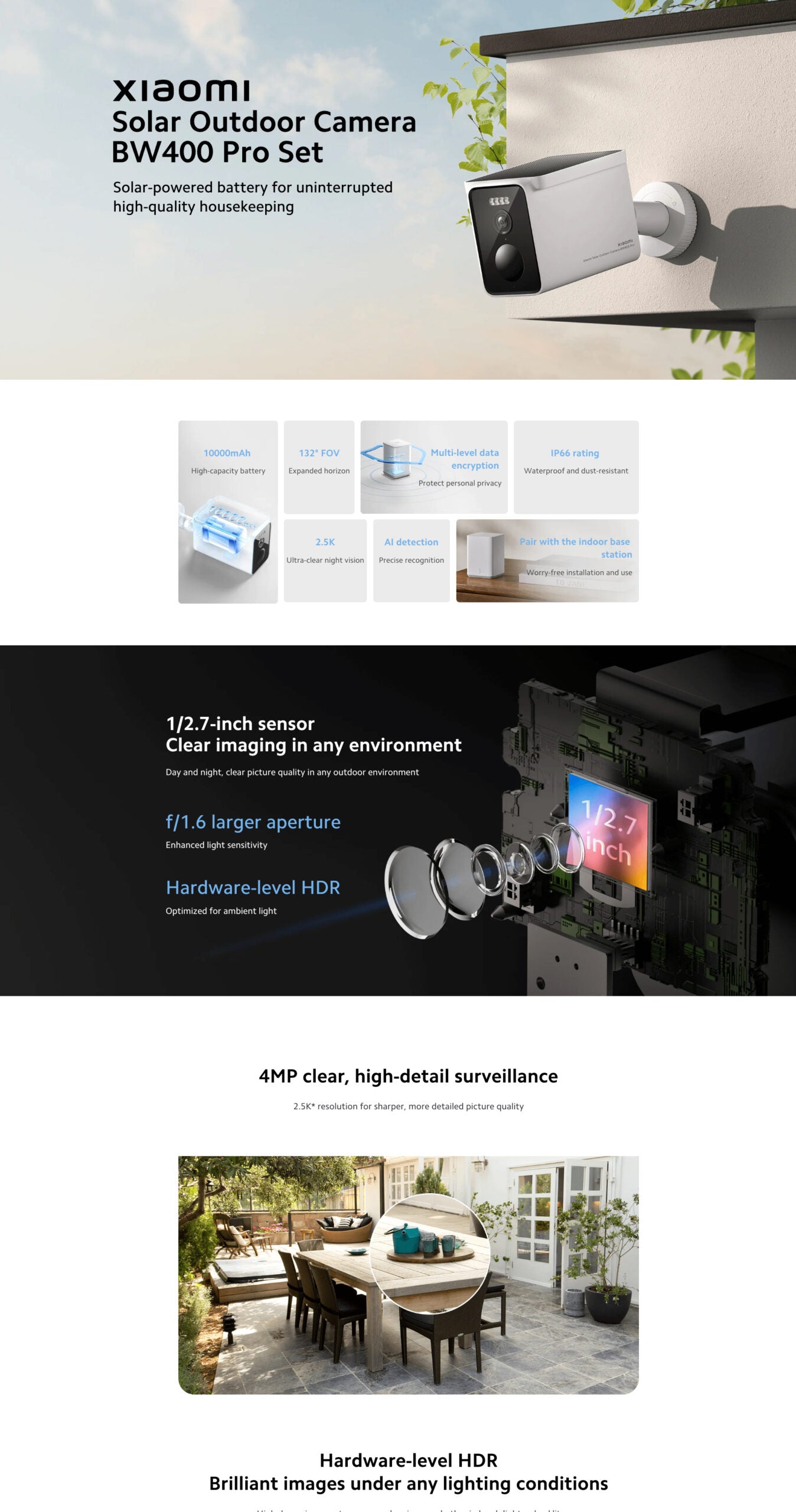 Kamer e jashtme Xiaomi Solar Outdoor Camera BW400 Pro Set