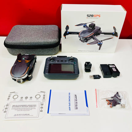 Dron S28 GPS 4K me Kamër Gimbal  sensor 360 Kundra Pengesave – Telekomandë me Ekran