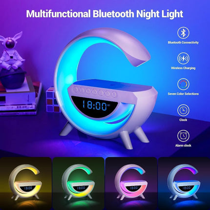 Llampë multifunksionale -Karikues wireless - Boks me bluetooth & Radio  - Orë dhe alarm dhome