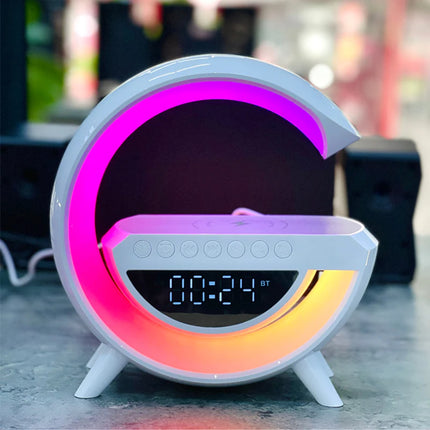 Llampë multifunksionale -Karikues wireless - Boks me bluetooth & Radio  - Orë dhe alarm dhome