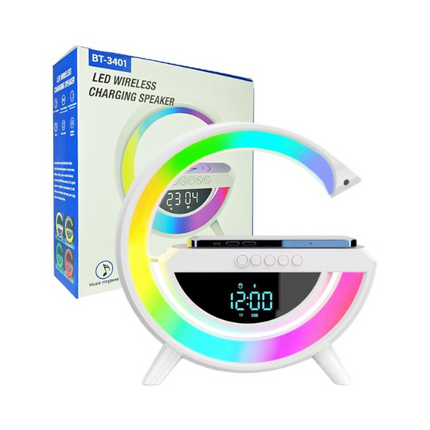 Llampë multifunksionale -Karikues wireless - Boks me bluetooth & Radio  - Orë dhe alarm dhome