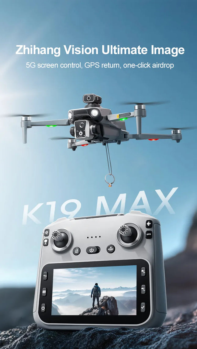 Dron per leshim peshash airdrop me gps dhe telekomande me ekran K19 Max