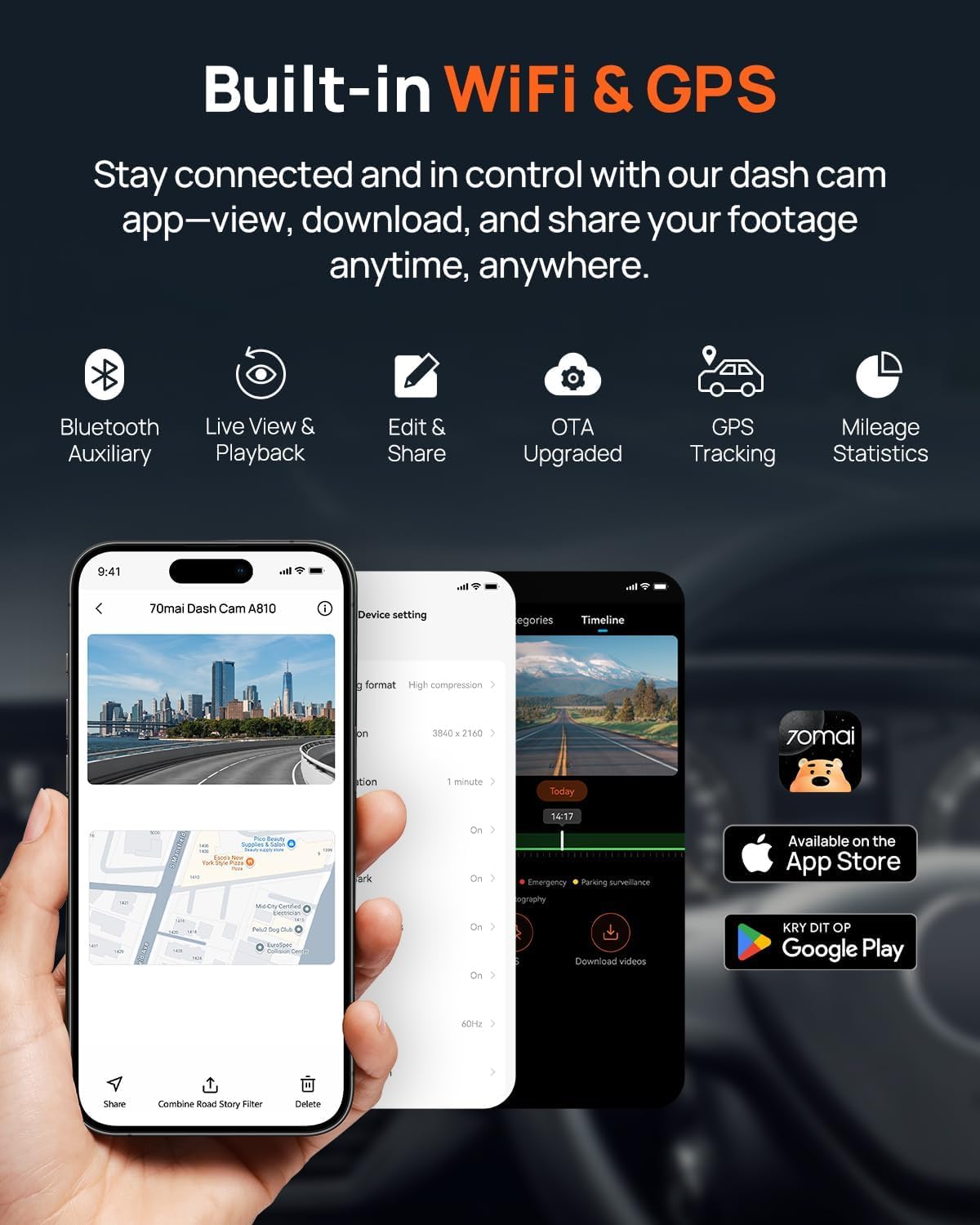 Kamër makine 70mai A810 4K GPS dhe kartë Sim