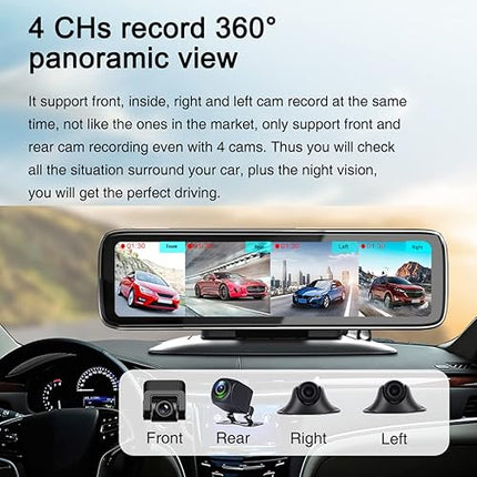 Kamer Makine 360° me 4 Kamera  Pasqyrë Dash Cam Full HD
