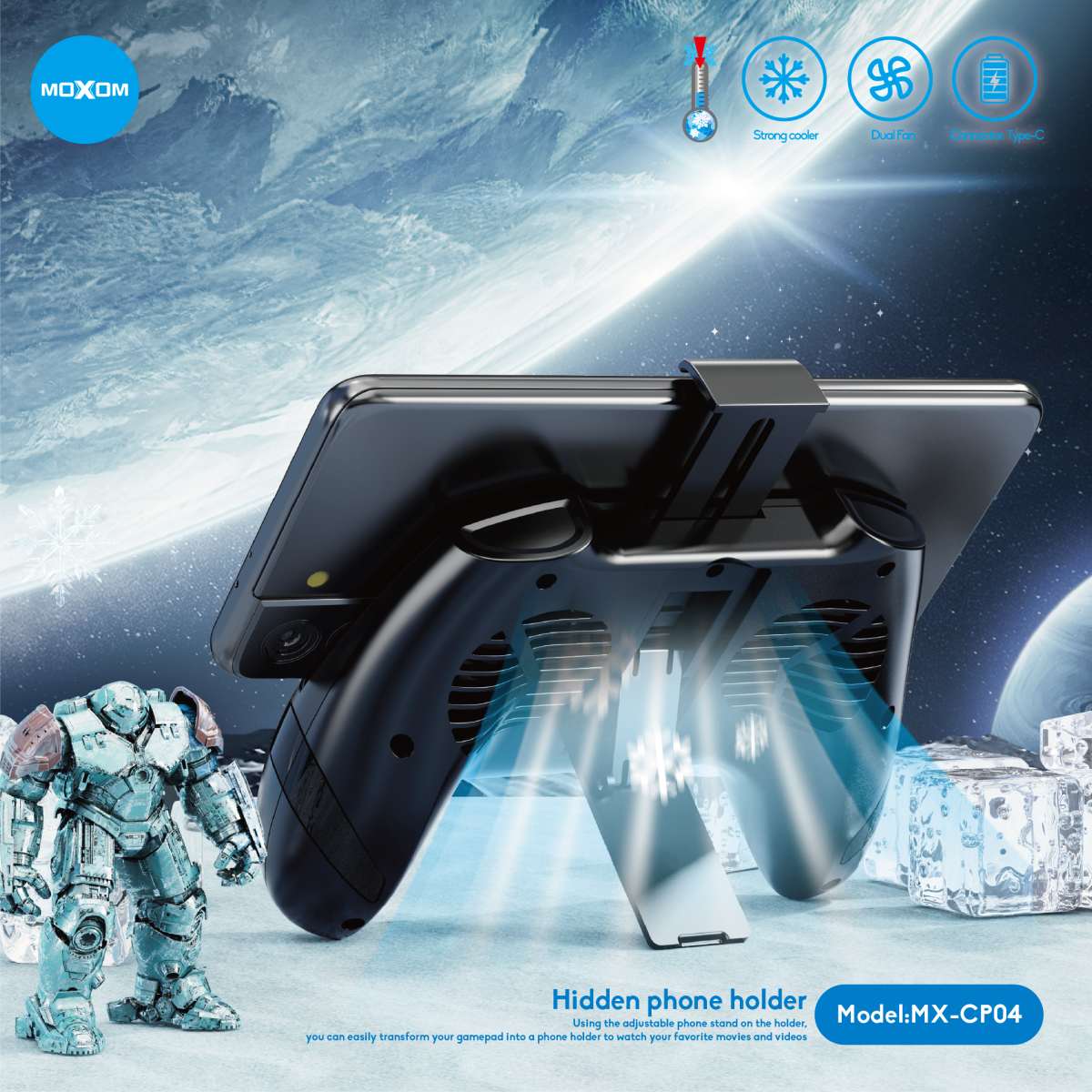 Gamepad me ventilator për telefon MOXOM MX-CP04