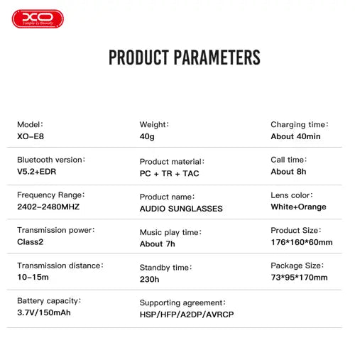 Syze Skish me Bluetooth dhe Audio XO-E8