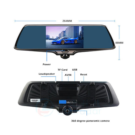 Kamer Makine 360° me 4 Kamera  Pasqyrë Dash Cam Full HD
