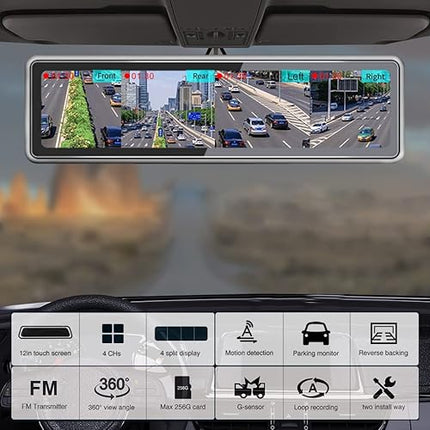 Kamer Makine 360° me 4 Kamera  Pasqyrë Dash Cam Full HD
