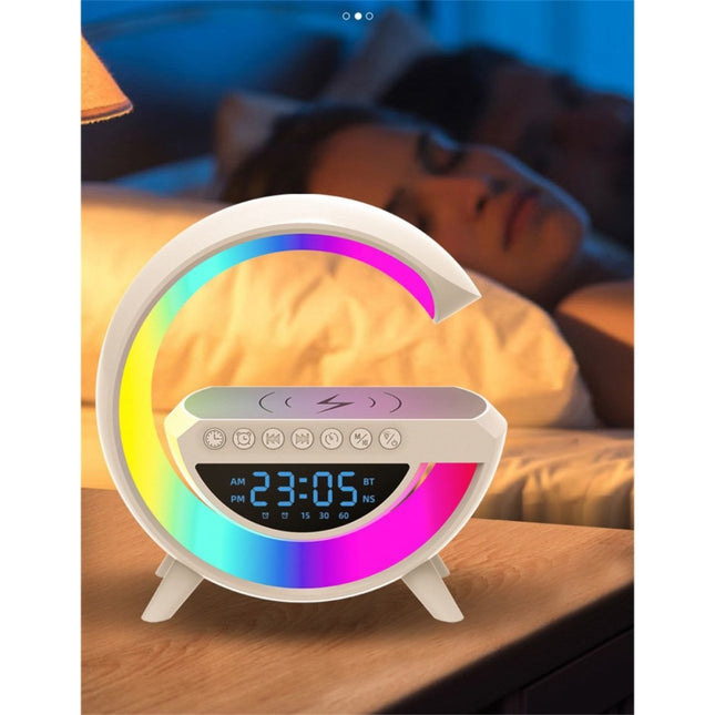 Llampë multifunksionale -Karikues wireless - Boks me bluetooth & Radio  - Orë dhe alarm dhome